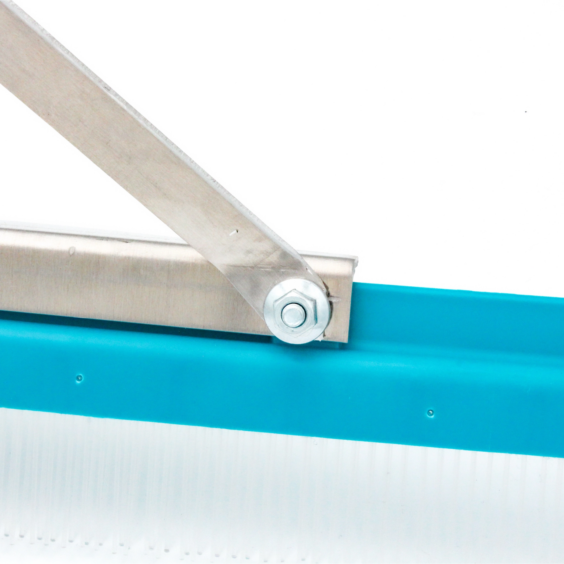 middle bolt securing rake head to handle shaft close-up
