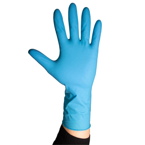 GripProtect High-Risk Latex Gloves laid out flat showing full glove shape and texture

