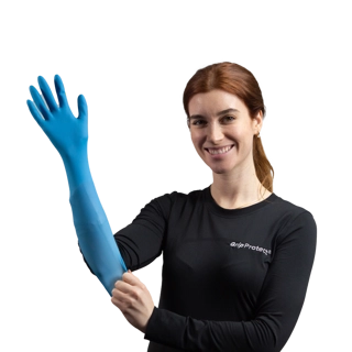 GripProtect Latex Gloves worn by professional during hazardous cleanup task
