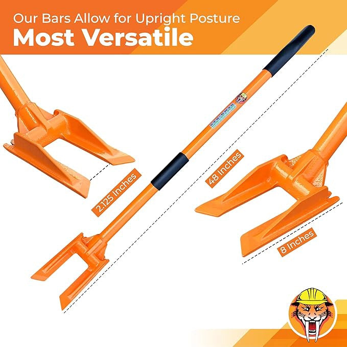 Gutster 48 inch oval handle demolition bar displayed beside measuring tape for length reference
