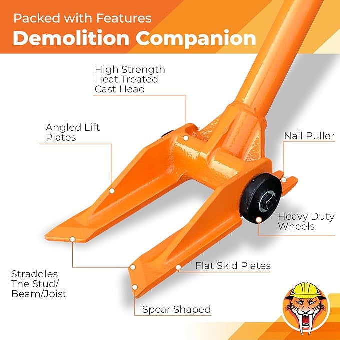 Gutster 60 inch demolition bar highlighting ergonomic handle and steel construction features

