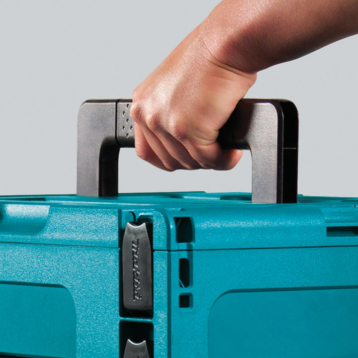 close up of makita interlocking case handle for easy carrying
