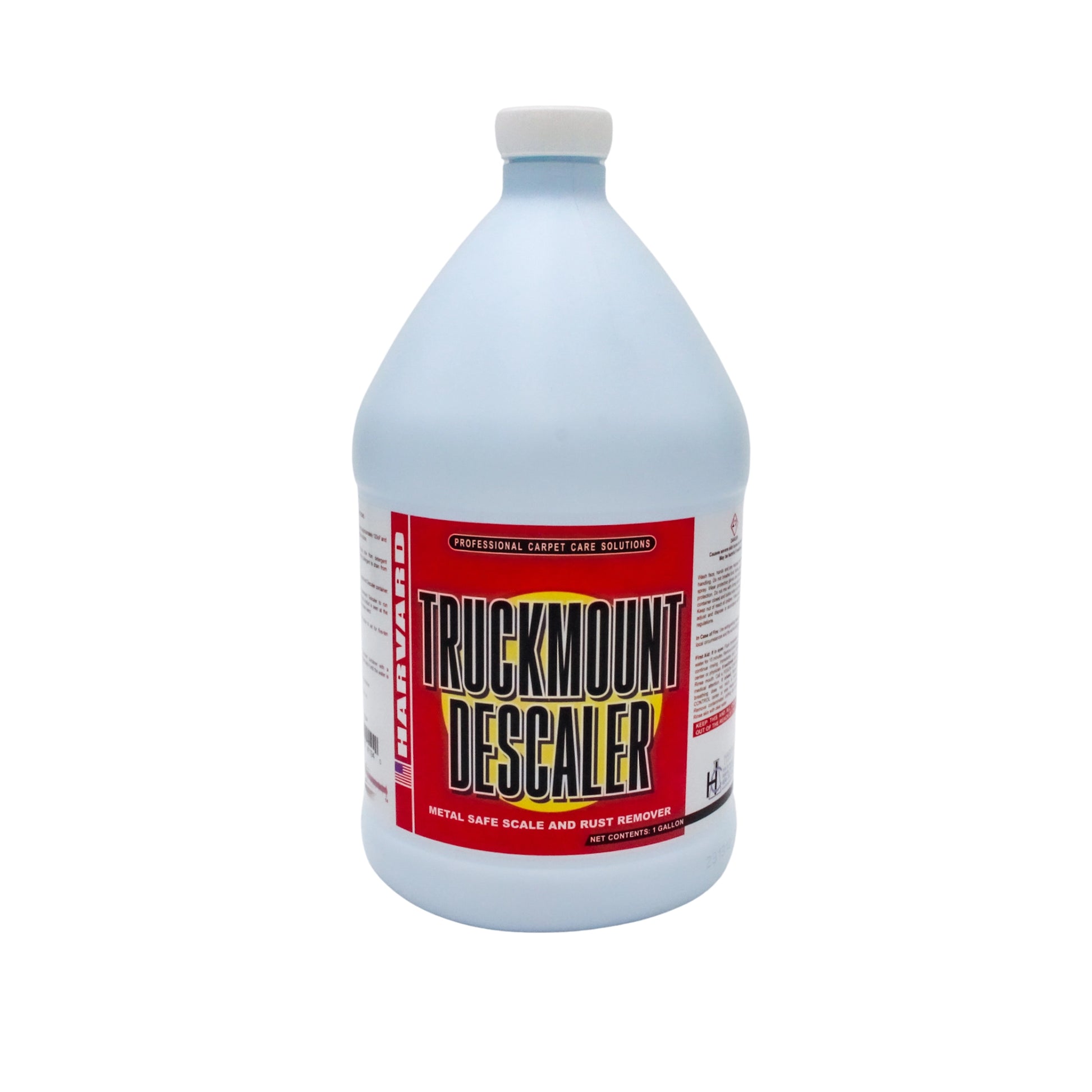 front of harvard descaler showing product branding and gallon container
