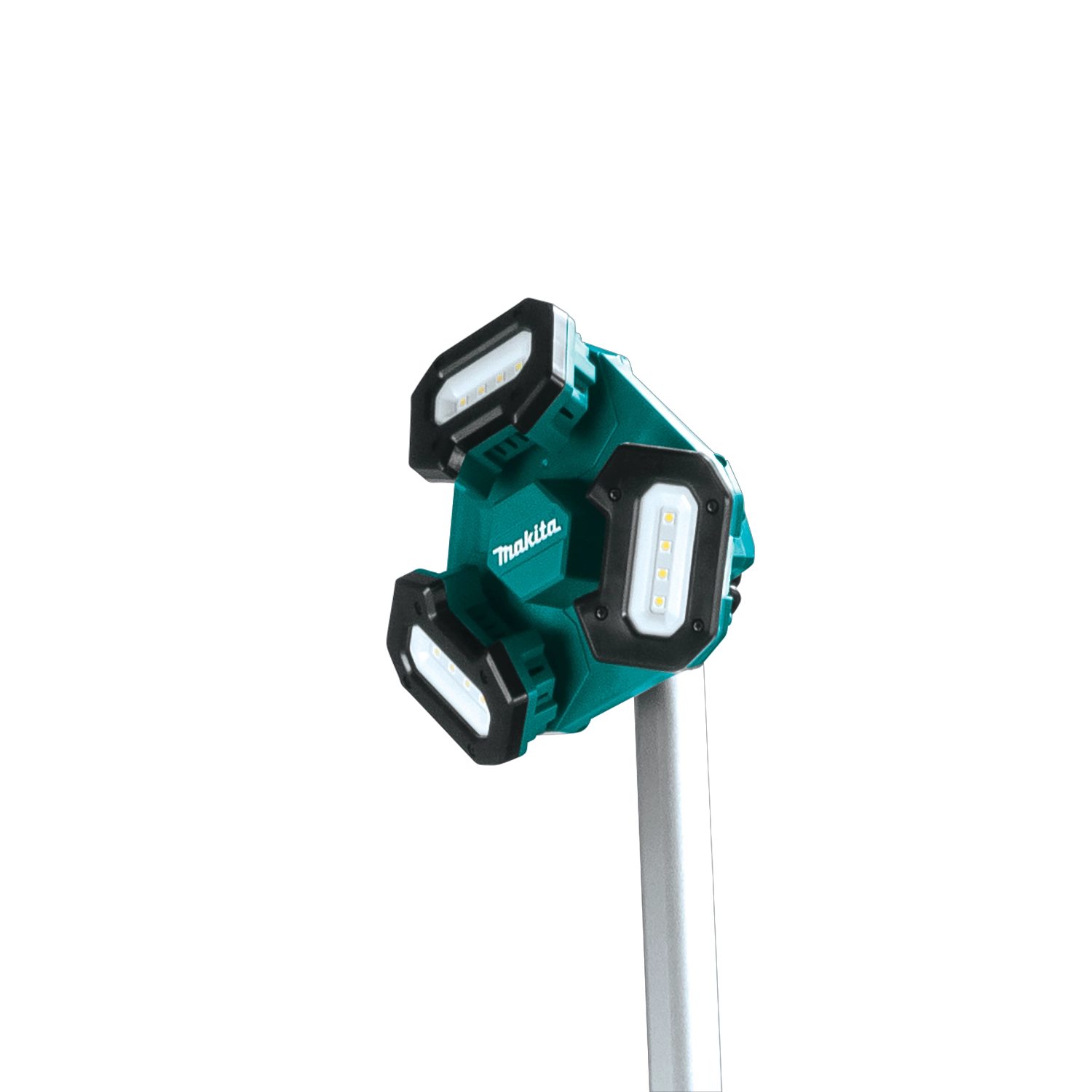 close-up of the led light head on makita 18v lxt tower work light showing multi-lens design
