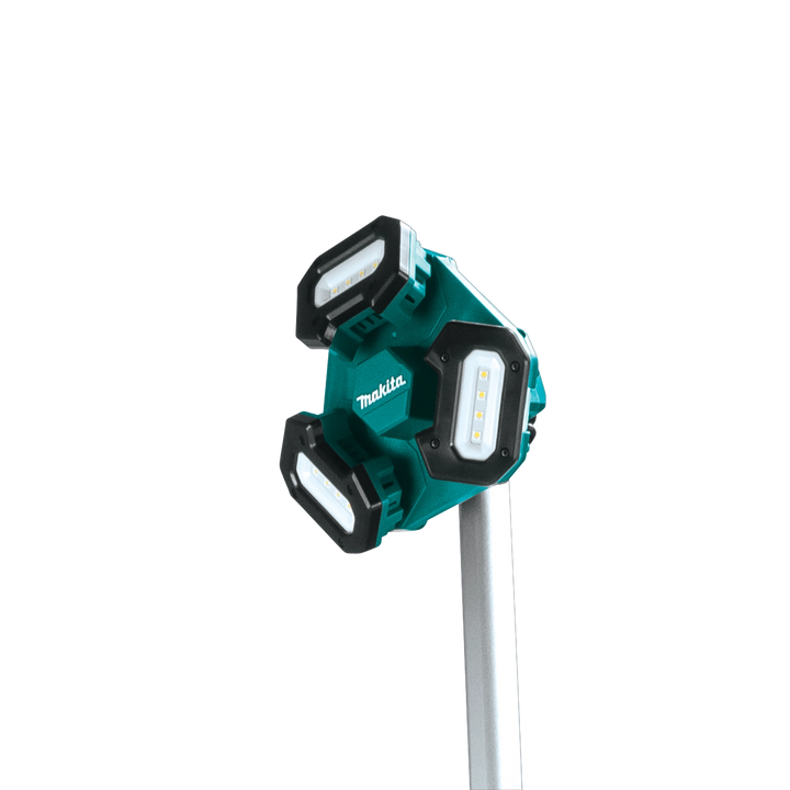 close-up of the led light head on makita 18v lxt tower work light showing multi-lens design
