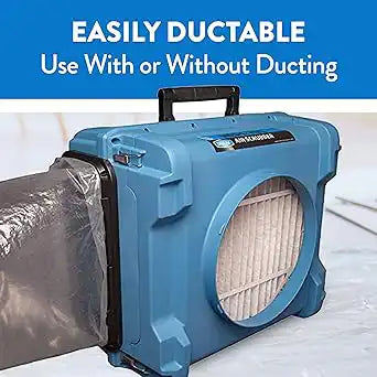 Dri-Eaz HEPA 700 air scrubber connected to ducting for negative air setup

