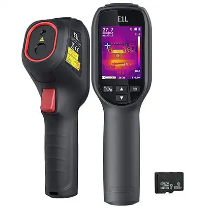 front and back view of hikmicro e1l thermal camera showing compact rugged design
