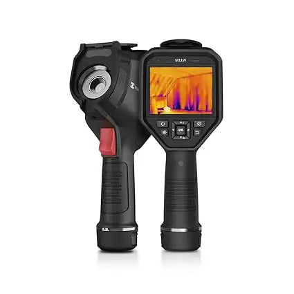 hikmicro m11w thermal camera showing front and back design with screen and lens layout
