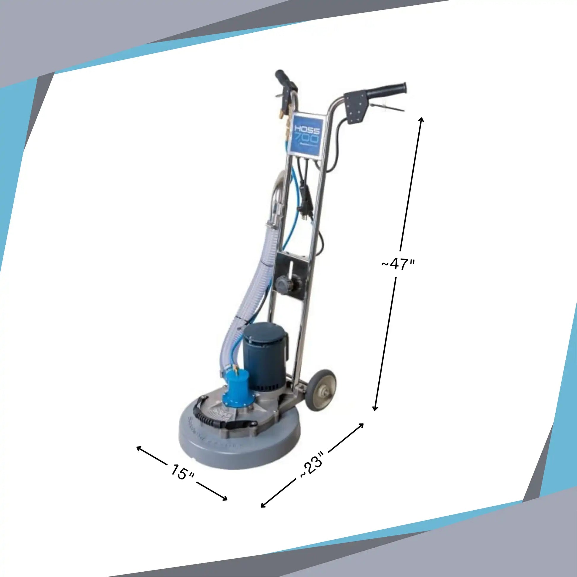 HOSS 700 next to scale chart with measurements for height, width, and depth
