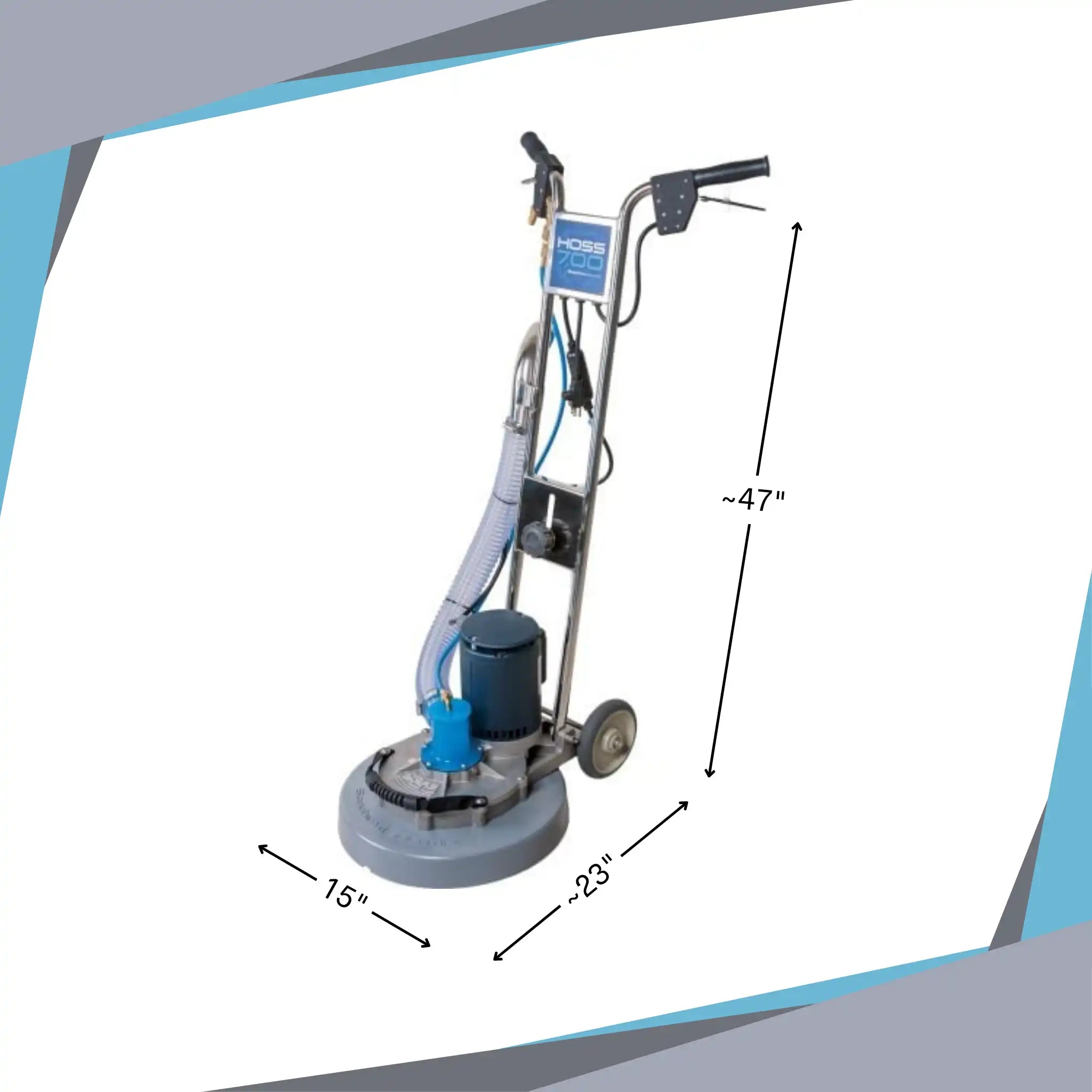 HOSS 700 next to scale chart with measurements for height, width, and depth
