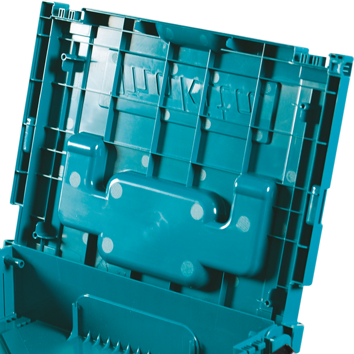inside view of makita case lid showing foam lining and molded detail
