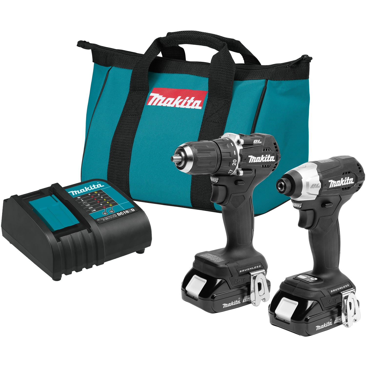 makita 18v lxt sub-compact combo kit including driver-drill impact driver batteries and charger

