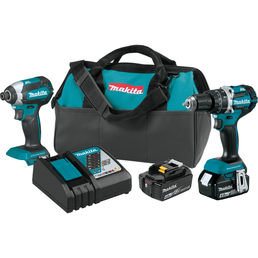 makita xt269m 18v lxt cordless combo kit with hammer driver-drill impact driver batteries and charger
