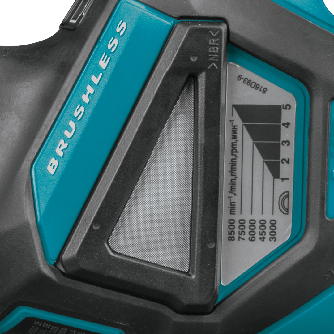 makita 5 inch grinder product label showing model and safety information
