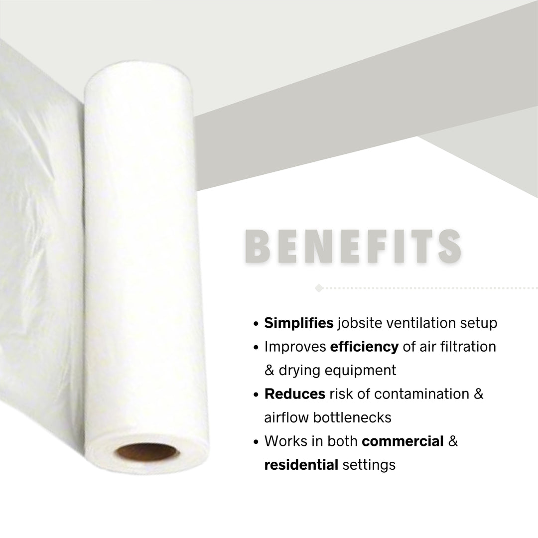 Installed Lay Flat Ducting directing airflow from air scrubber for containment benefits
