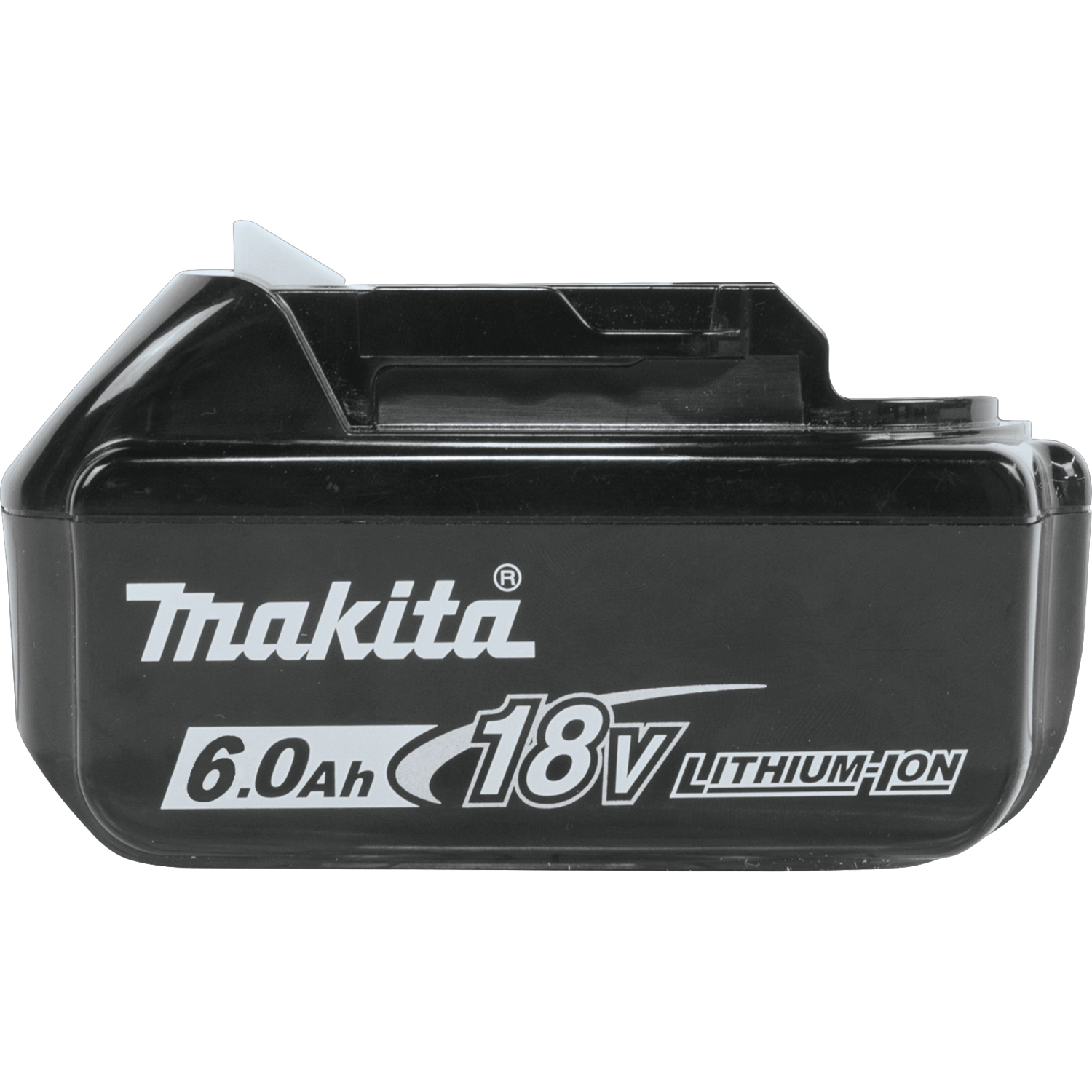 left side of makita 6ah battery showing release latch and side label
