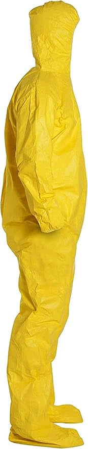 Left side of protective coverall for restoration use, showing elastic waist and cuffs
