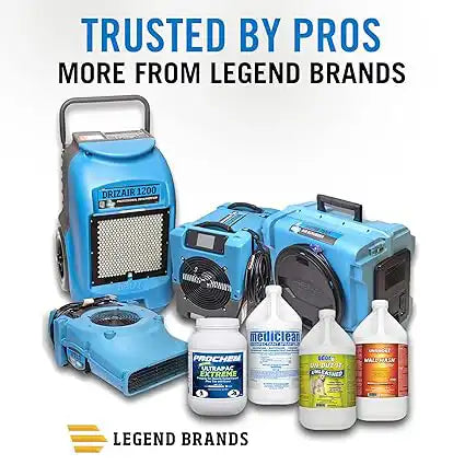 Legend Brands professional restoration equipment lineup with air movers, dehumidifiers, and cleaning chemicals

