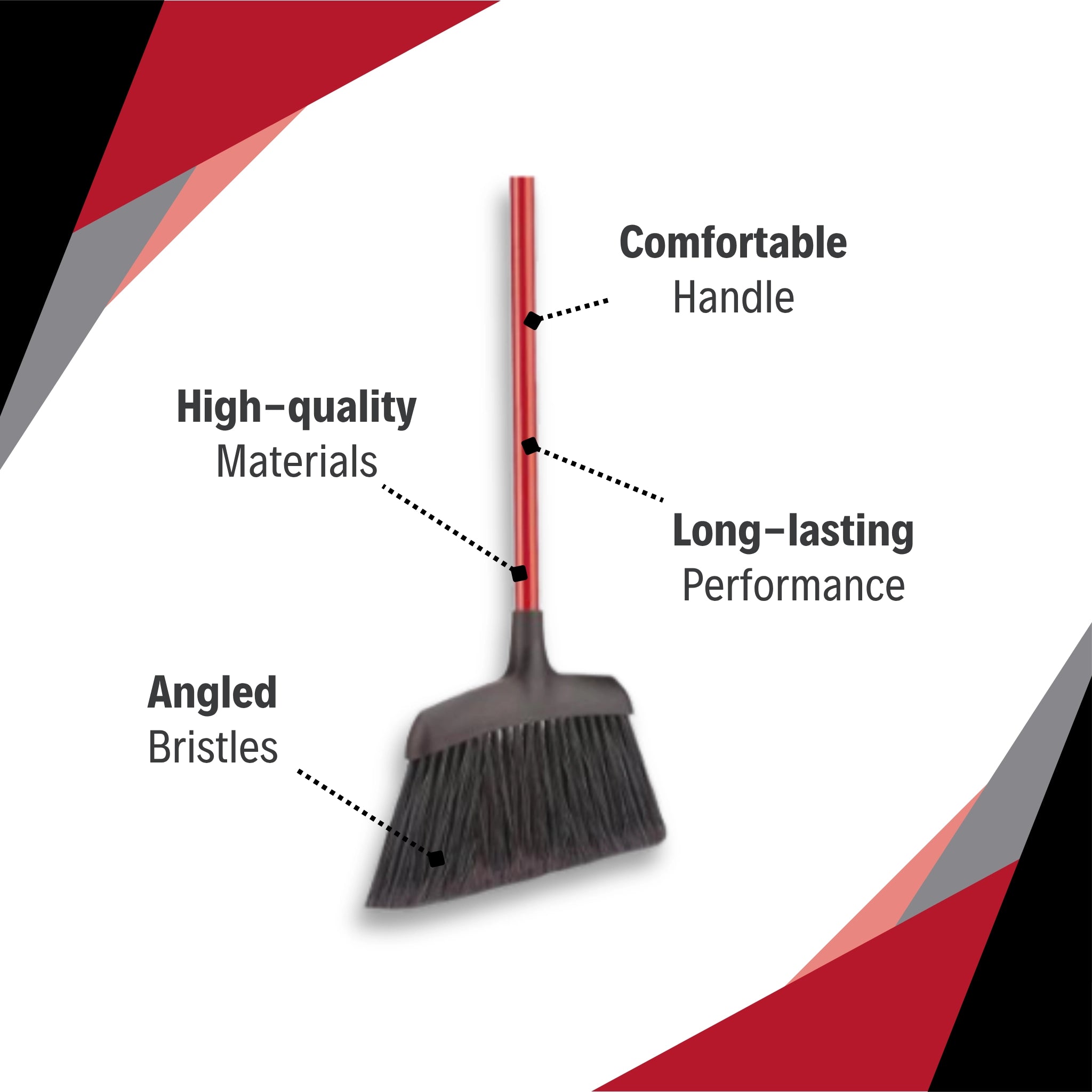 Libman Commercial Angle Broom showcasing flagged bristles and ergonomic handle
