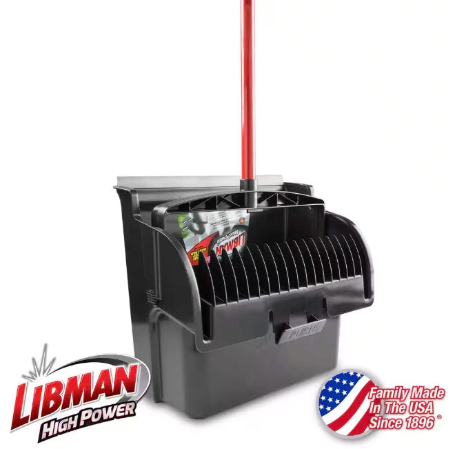 Libman dust pan made in use by professional cleaner on site
