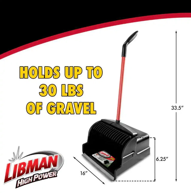 Libman dust pan shown with measuring tape for size reference
