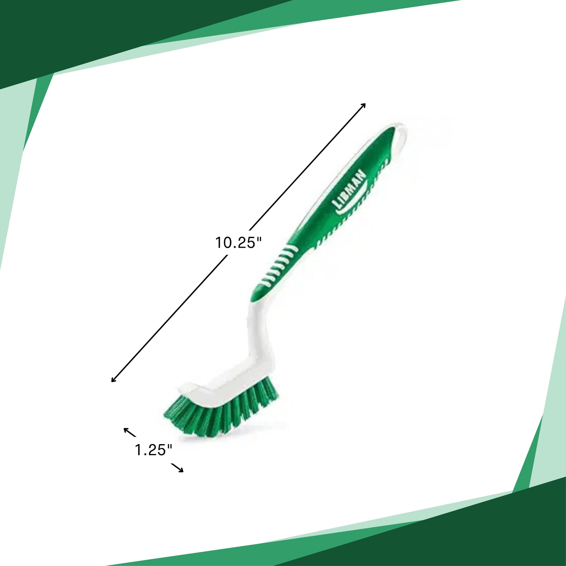 Libman grout brush shown beside a ruler for scale reference
