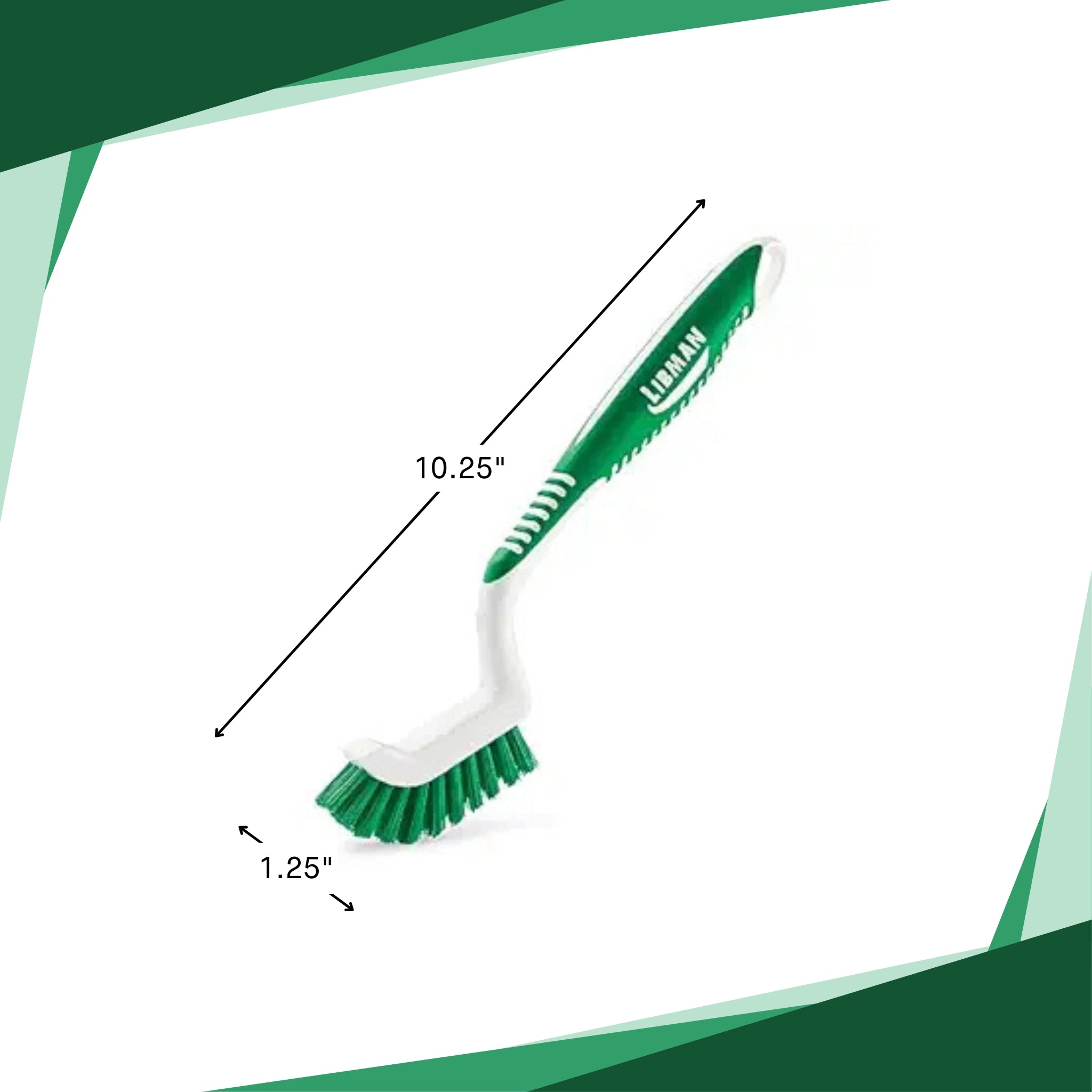 Libman grout brush shown beside a ruler for scale reference
