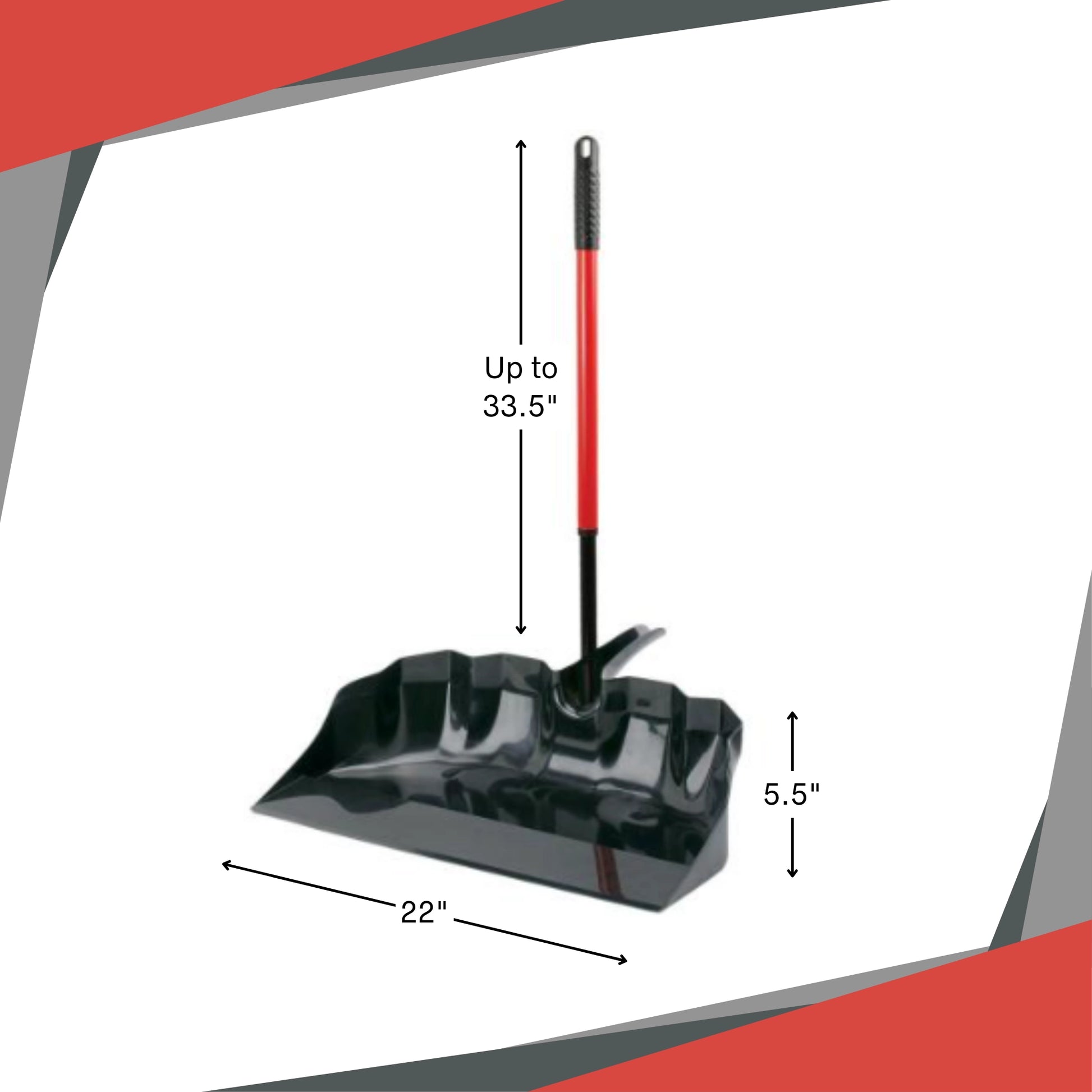 Libman scoop placed next to standard tools for size comparison
