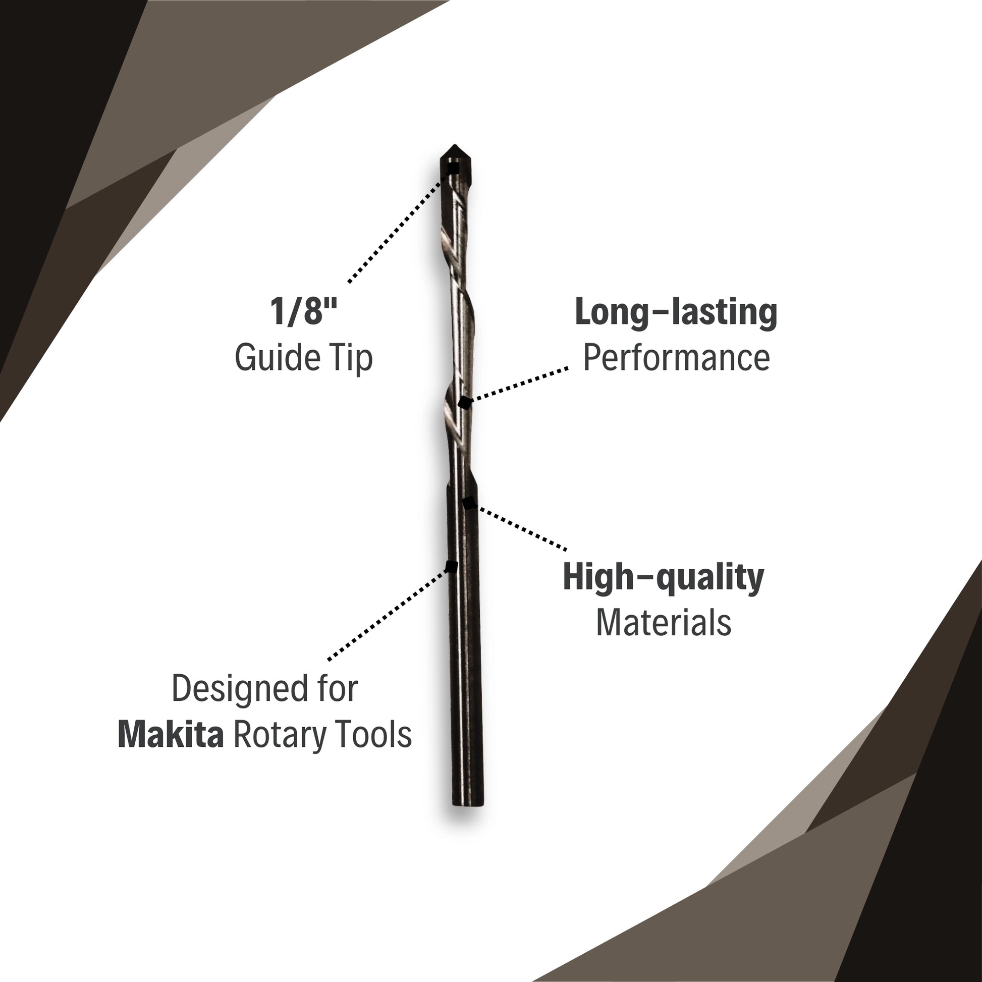 Makita 1/8" drywall guide tip bit features including guide tip design and 10-pack value
