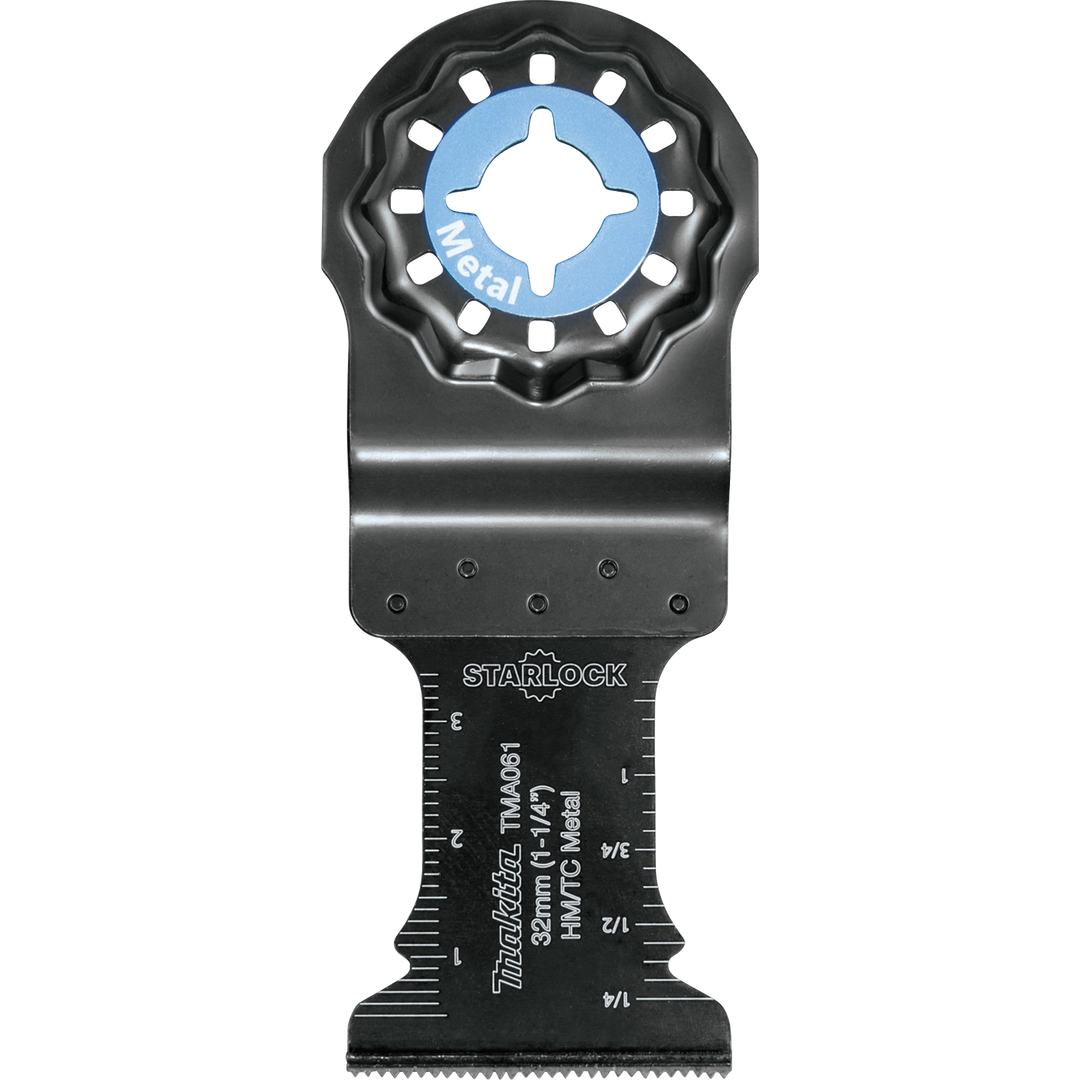 Front view of Makita 1.25" Carbide Tipped Metal Blade with Starlock interface and labeling
