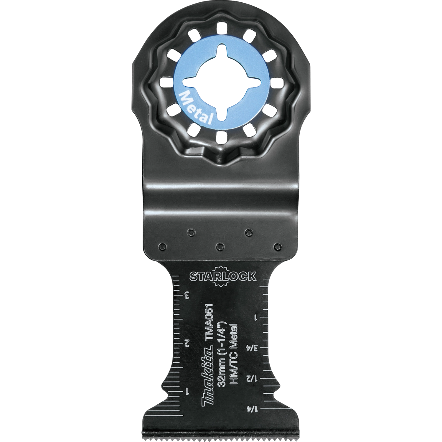 Front view of Makita 1.25" Carbide Tipped Metal Blade with Starlock interface and labeling
