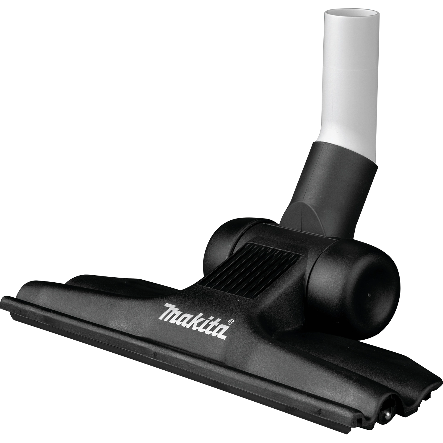 Angled view of Makita 11" Universal Floor Nozzle showing swivel head and wheels
