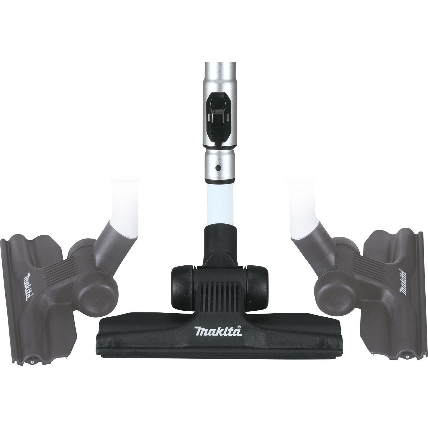 Close-up of Makita 11" nozzle head with brush and suction slot details
