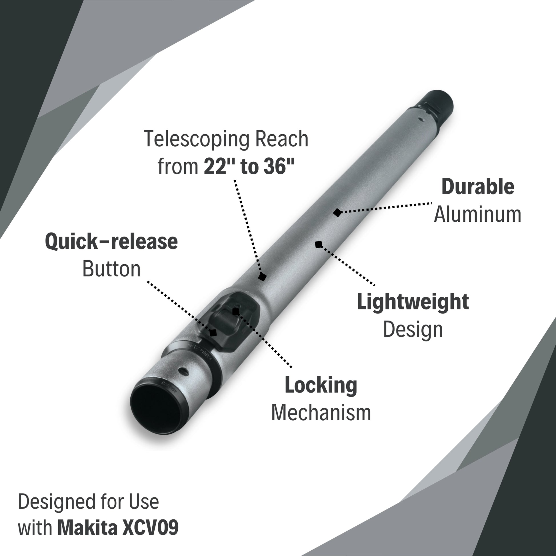 Makita extension wand showing key features
