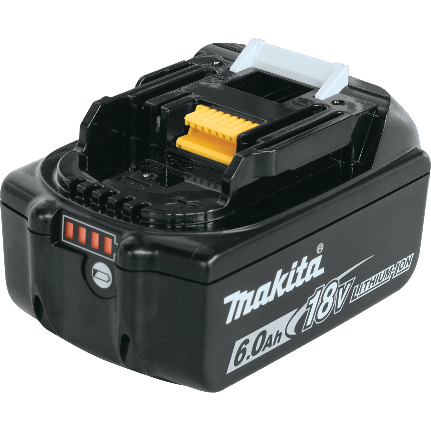 Angled view of Makita 6Ah battery showing compact design
