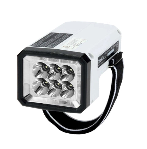 Left angle view of Makita 18V LED Flashlight emphasizing battery placement
