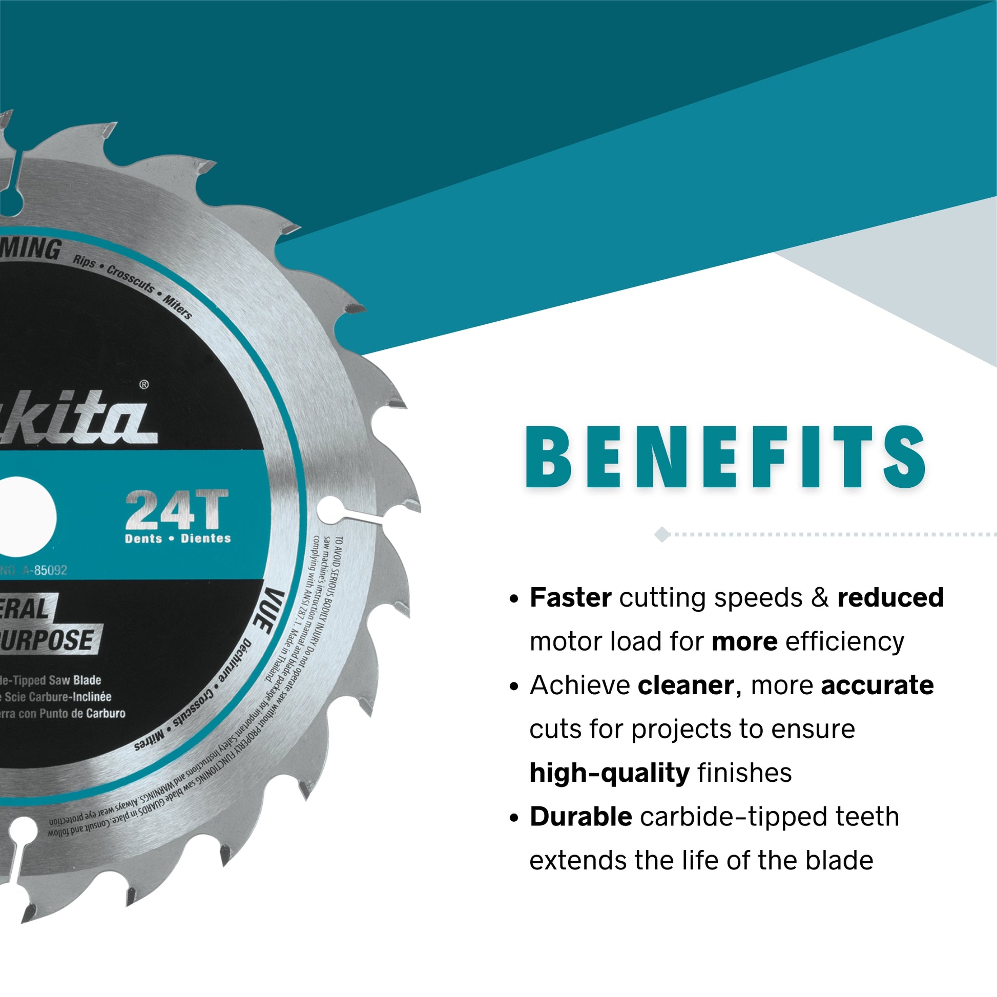 benefits of makita 24 tooth saw blade including fast smooth cuts and extended blade life
