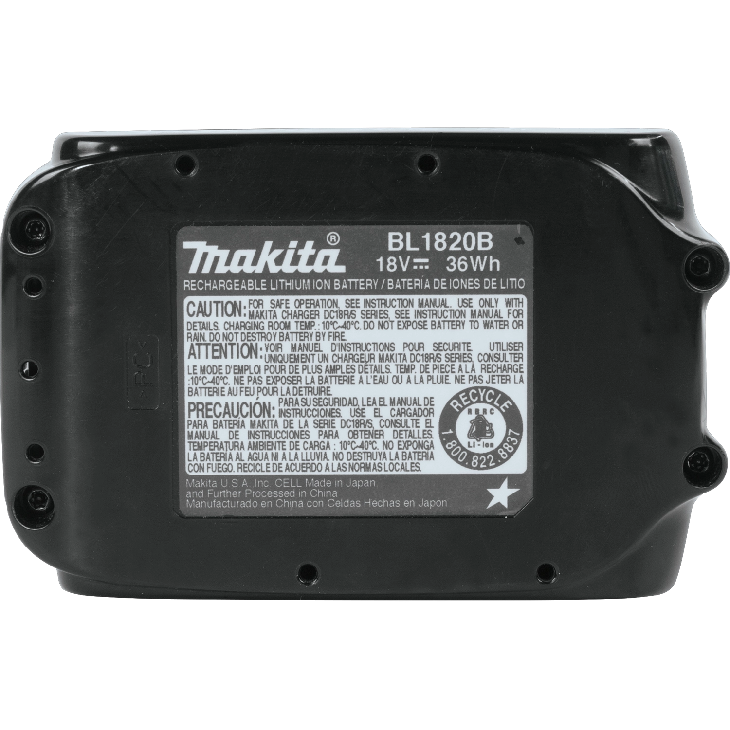 Bottom of Makita 2.0Ah battery showing contact terminals and housing
