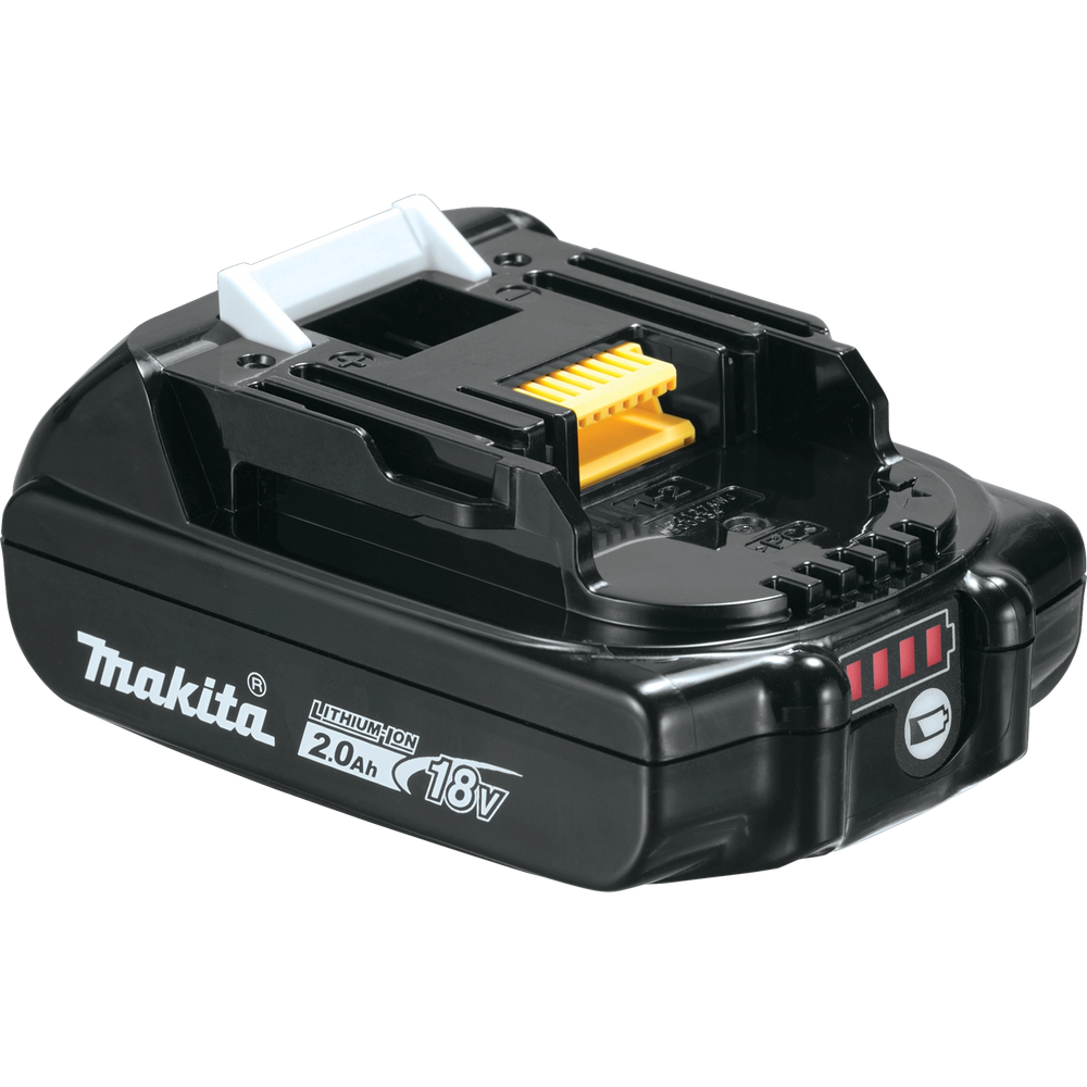 Makita 2.0Ah battery shown from left angle emphasizing compact build
