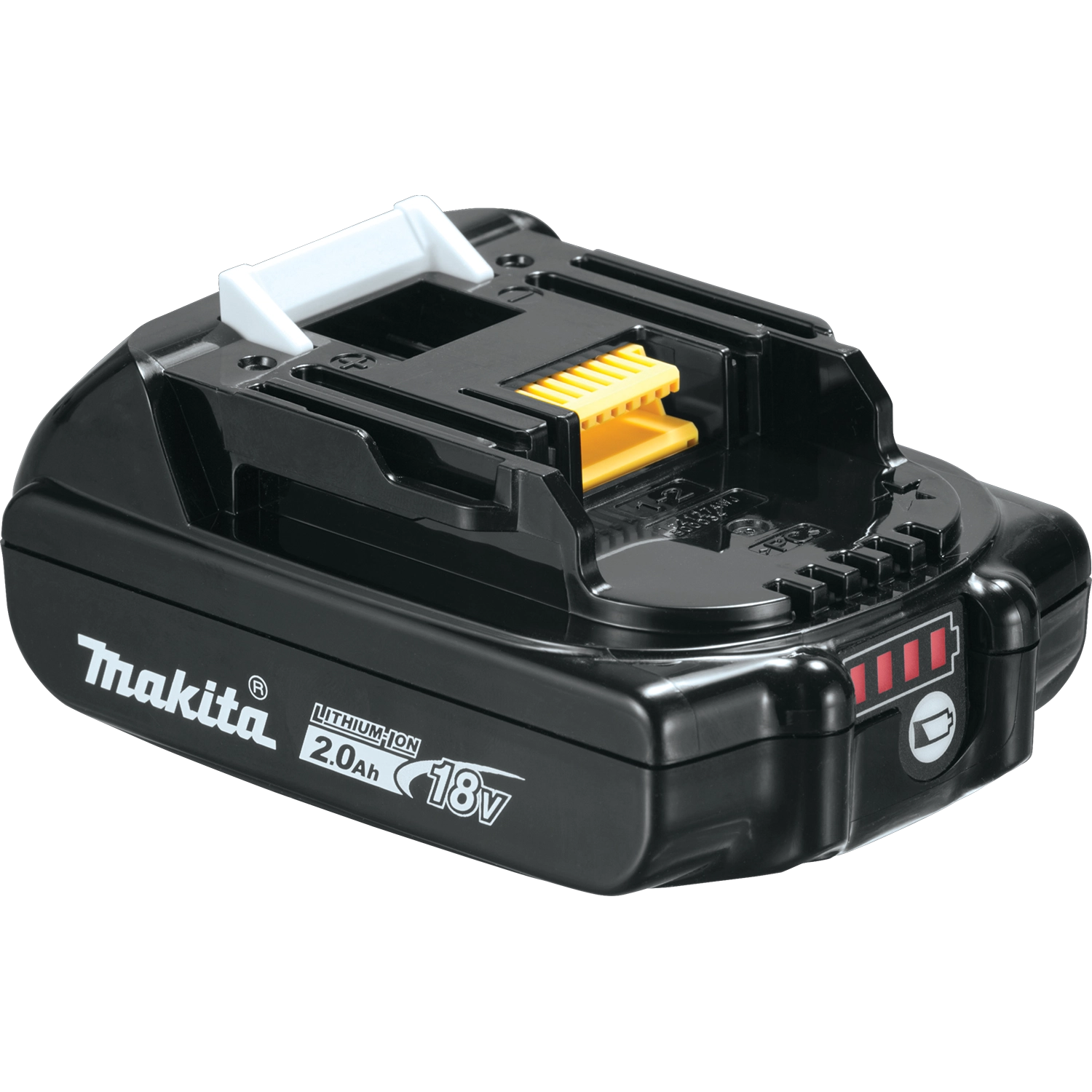 Makita 2.0Ah battery shown from left angle emphasizing compact build
