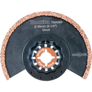 front view of makita 3.25 inch grout blade showing carbide-coated edge and starlock mounting
