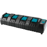 left angle view of makita dc18sf charger showing depth and battery orientation

