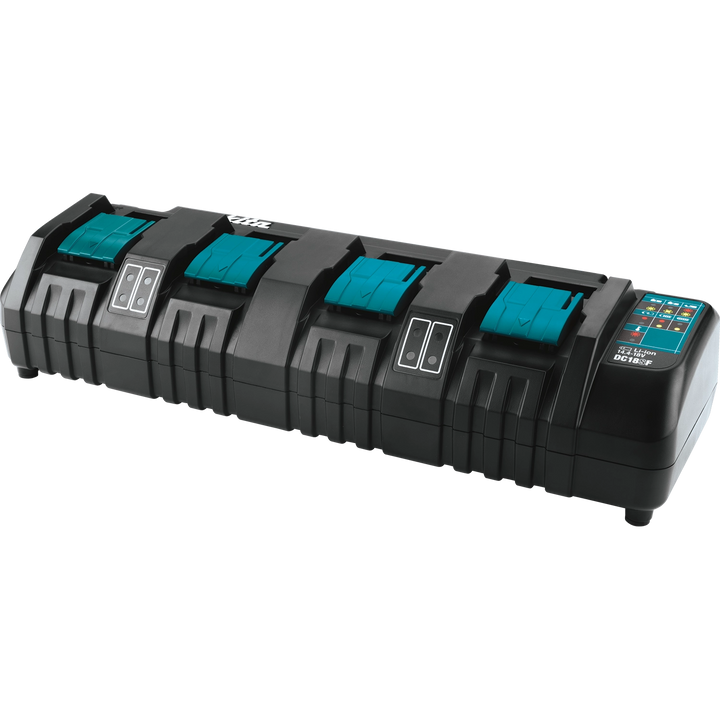 left angle view of makita dc18sf charger showing depth and battery orientation
