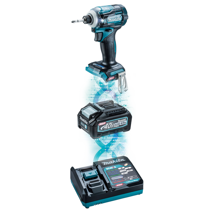 makita 40v battery partially connected to tool showing secure connection interface
