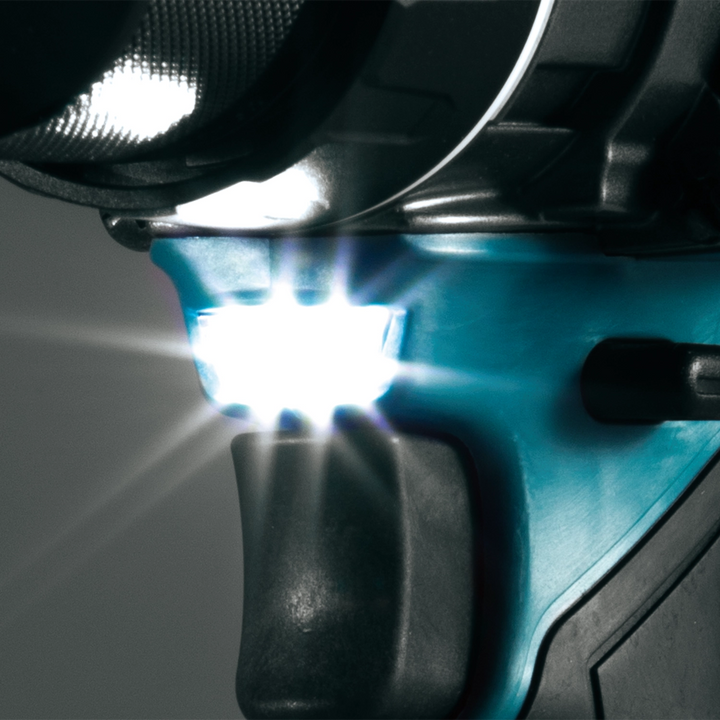 makita tool light activation showing led brightness on drill during operation
