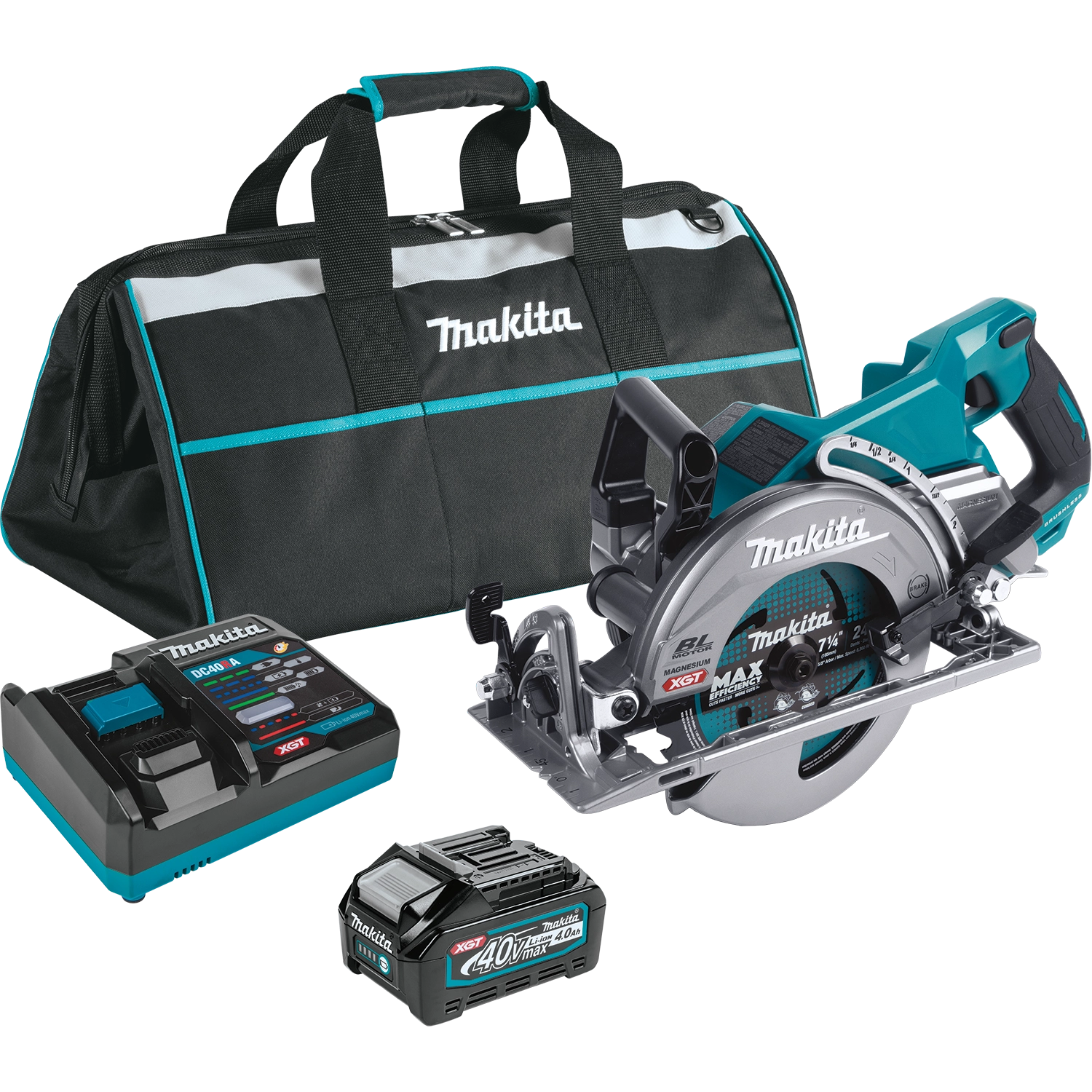complete makita gsr01m1 circular saw kit with tool battery charger blade and bag
