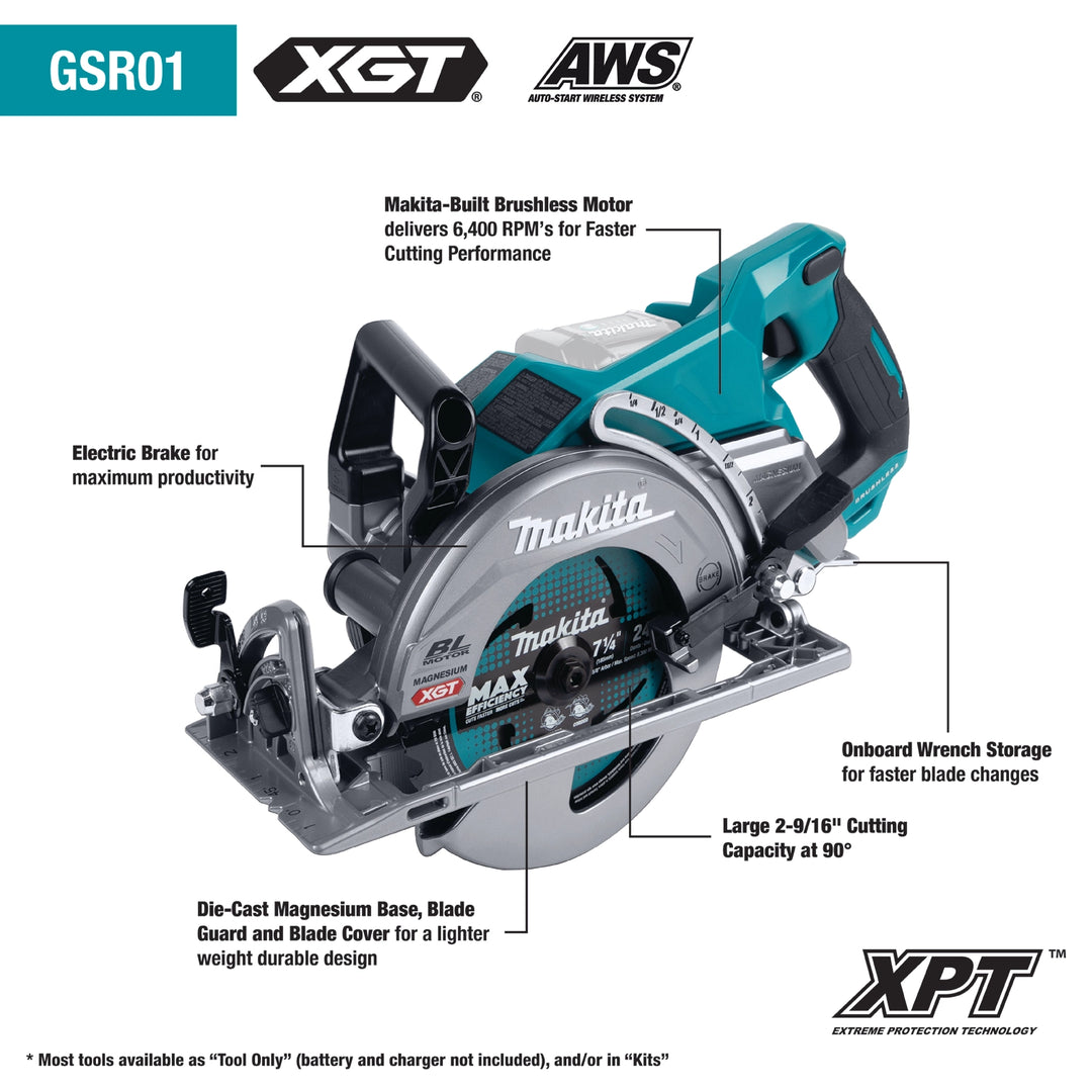 key features of makita 40v xgt 7-1/4 inch circular saw including brushless motor and electric brake
