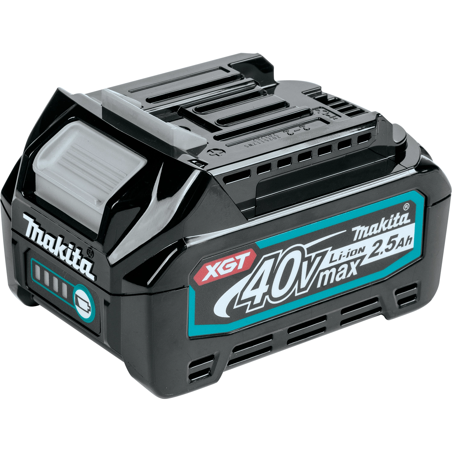 makita 40v max xgt battery bl4025 close-up showing power level indicator and connection terminals

