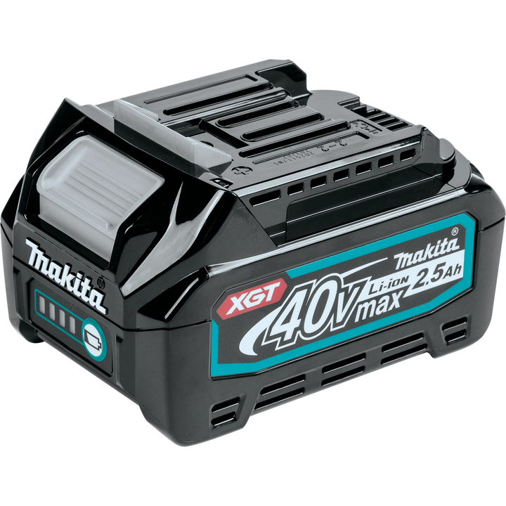 makita 40v max xgt battery bl4025 close-up showing power level indicator and connection terminals
