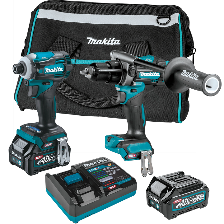 complete makita 40v max xgt combo kit with hammer drill impact driver batteries charger and case
